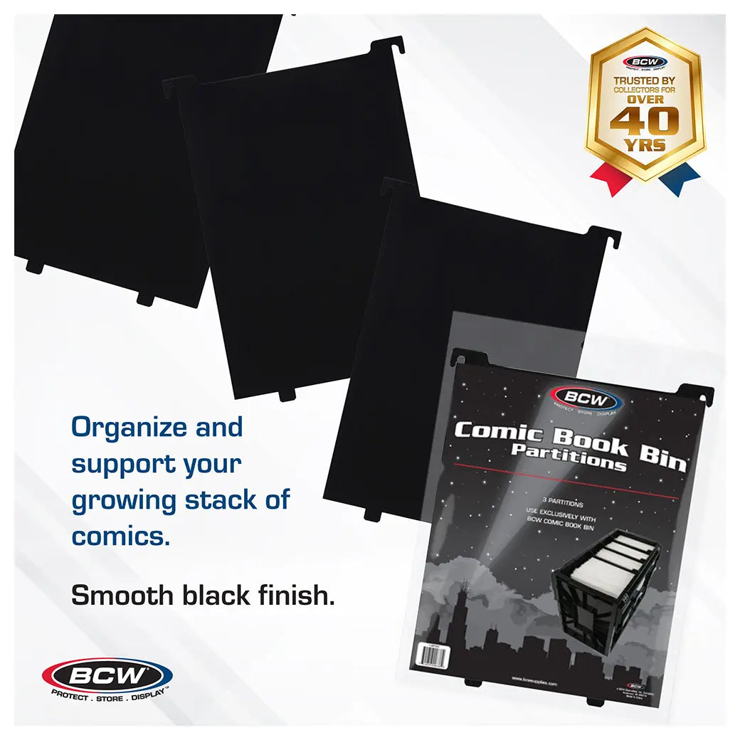 BCW Comic Book Bin Partitions Black | Comic book storage supplies Australia