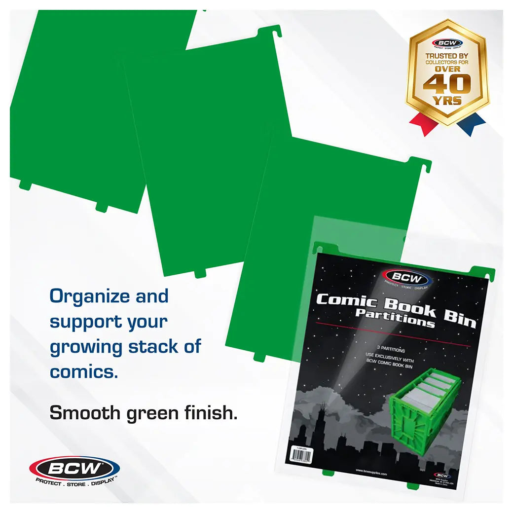 BCW Comic Book Bin Partitions Green | Comic book storage supplies Australia