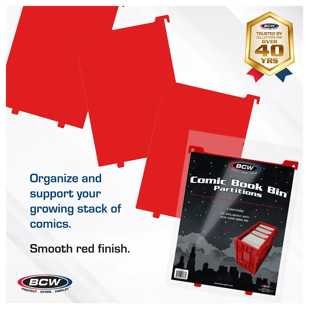 BCW Comic Book Bin Partitions Red | Comic book storage supplies Australia