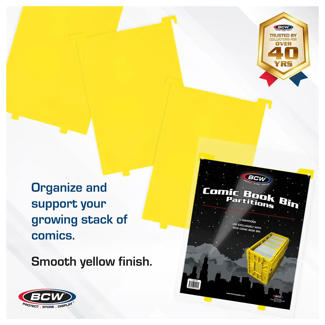 BCW Comic Book Bin Partitions Yellow | Comic book storage supplies Australia