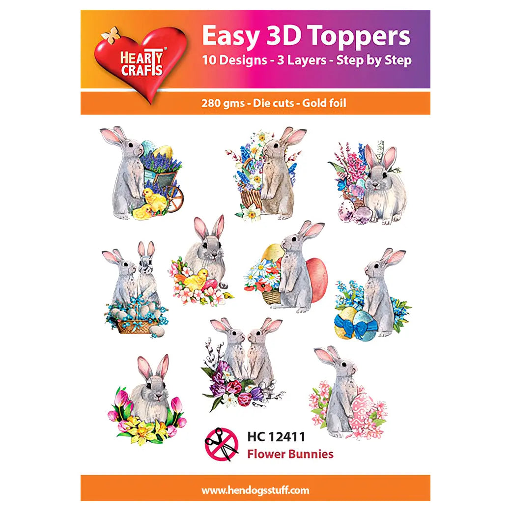 Hearty Crafts Easy 3D Toppers - Flower Bunnies | Cardmaking craft supplies Australia