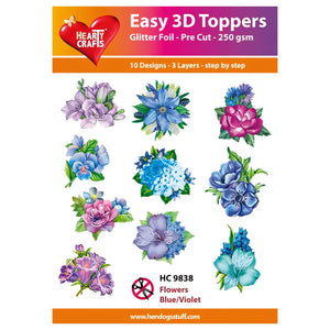Hearty Crafts Easy 3D Toppers - Flowers Blue / Violet | Cardmaking craft supplies Australia