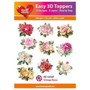 Hearty Crafts Easy 3D Toppers - Vintage Roses 2 | Cardmaking craft supplies Australia
