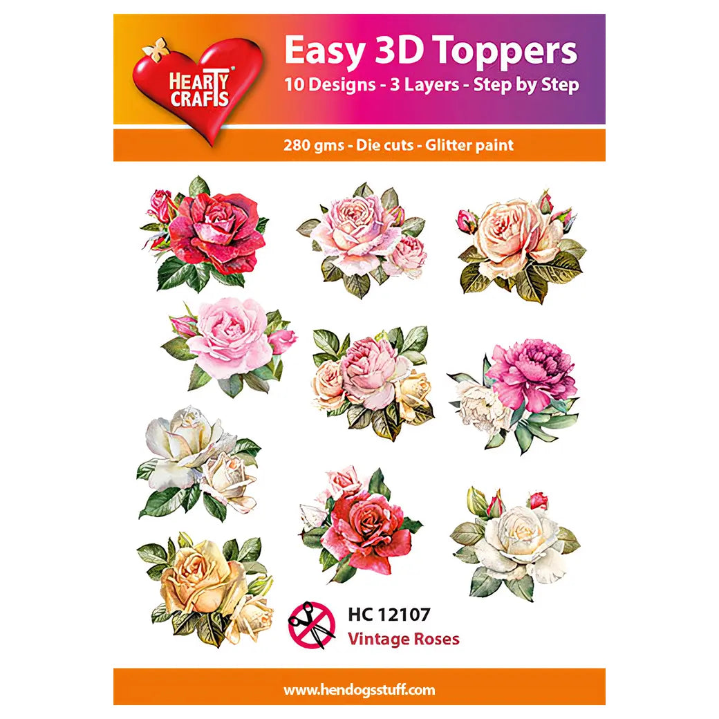 Hearty Crafts Easy 3D Toppers - Vintage Roses 2 | Cardmaking craft supplies Australia