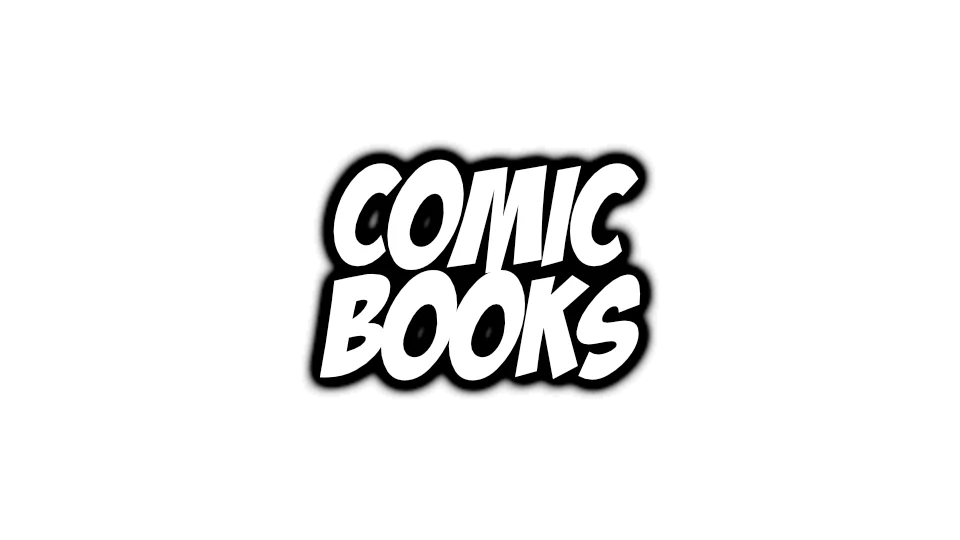 A stylized black and white logo reading 'COMIC BOOKS' centered on a plain white background.
