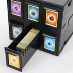 BCW card organiser with compartments holding trading cards on a white background.