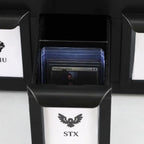 BCW card organiser with trading cards inside, featuring the STX brand.