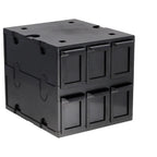 A BCW black plastic modular storage box with six small front-facing compartments, shown on a plain white background.