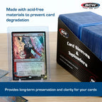 Card with protective sleeve and BCW card sleeves packaging on a wooden surface.