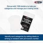 Packaging of BCW Trading Card Dividers with text on a white background.
