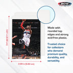 Basketball trading card in with a BCW trading card divider comparing the divider with a basketball card.