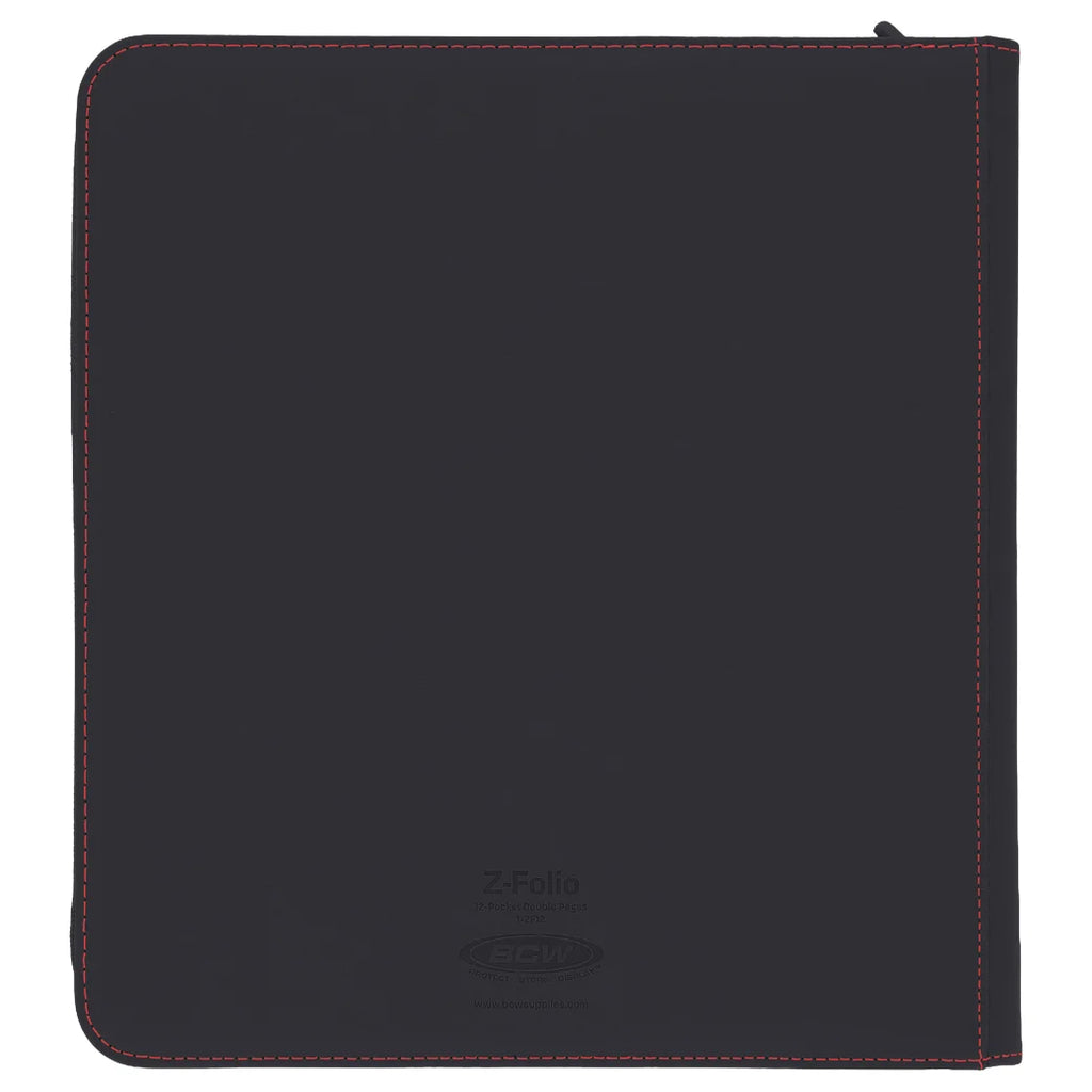 A dark charcoal gray Z-Folio document organizer with red contrast stitching and a subtle debossed logo at the bottom center, shown on a plain white background.
