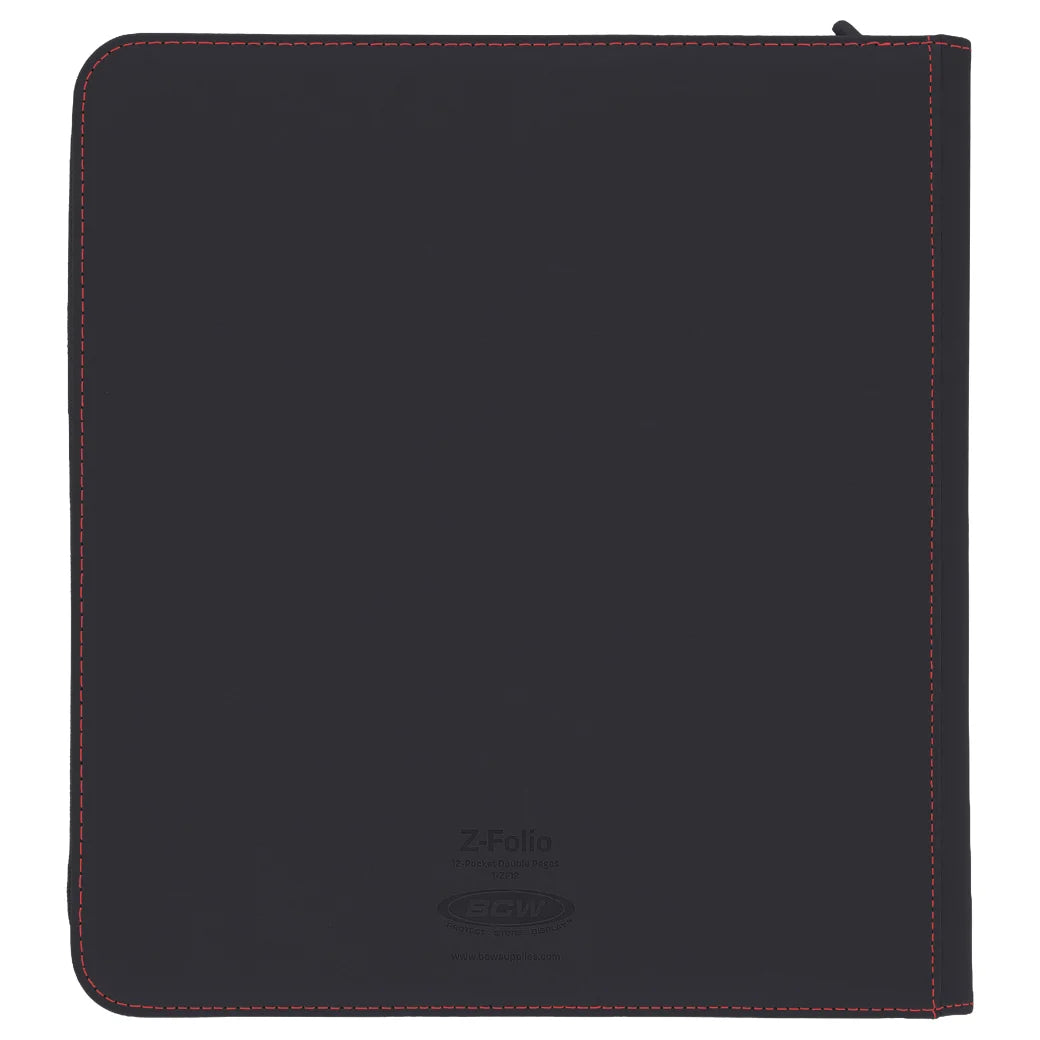 A dark charcoal gray Z-Folio document organizer with red contrast stitching and a subtle debossed logo at the bottom center, shown on a plain white background.