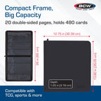 Black card organizer with dimensions and BCW branding