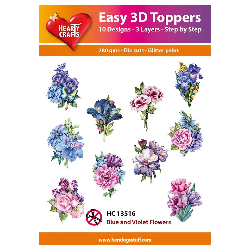 Hearty Crafts Easy 3D Toppers - Blue and Violet Flowers | Cardmaking craft supplies Australia