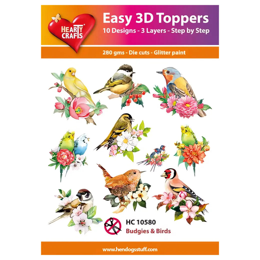 Hearty Crafts Easy 3D Toppers - Budgies & Birds | Cardmaking craft supplies Australia
