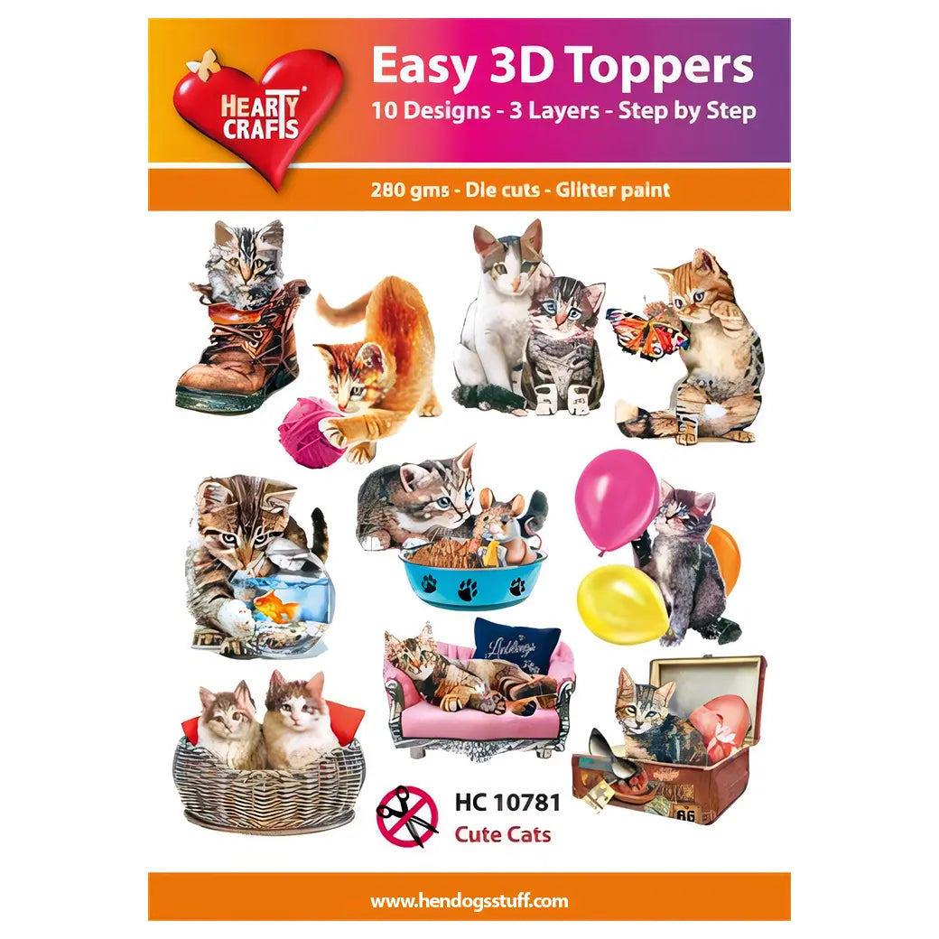 Hearty Crafts Easy 3D Toppers - Cute Cats | Cardmaking craft supplies Australia