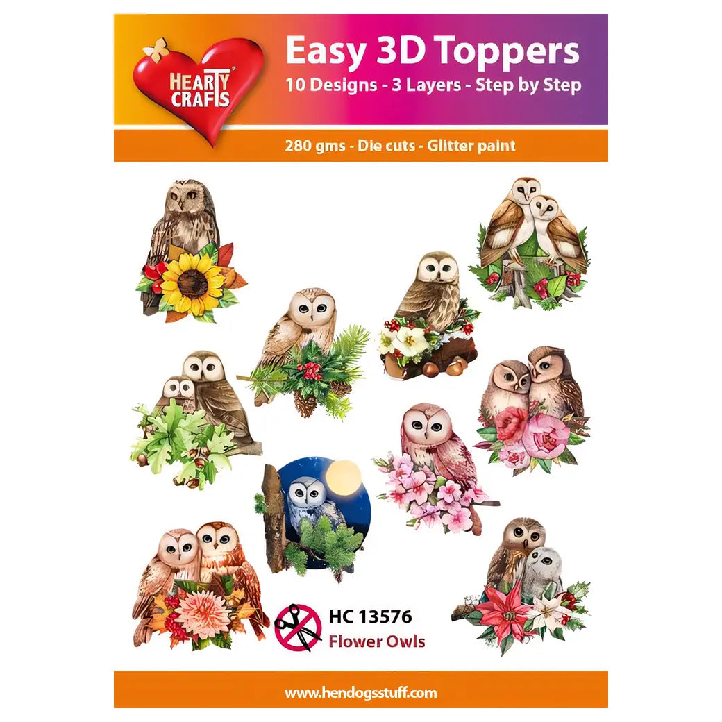 Hearty Crafts Easy 3D Toppers - Flower Owls | Cardmaking craft supplies Australia
