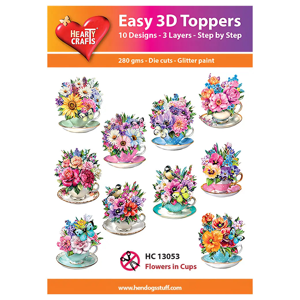 Hearty Crafts Easy 3D Toppers - Flowers in Cups | Cardmaking craft supplies Australia