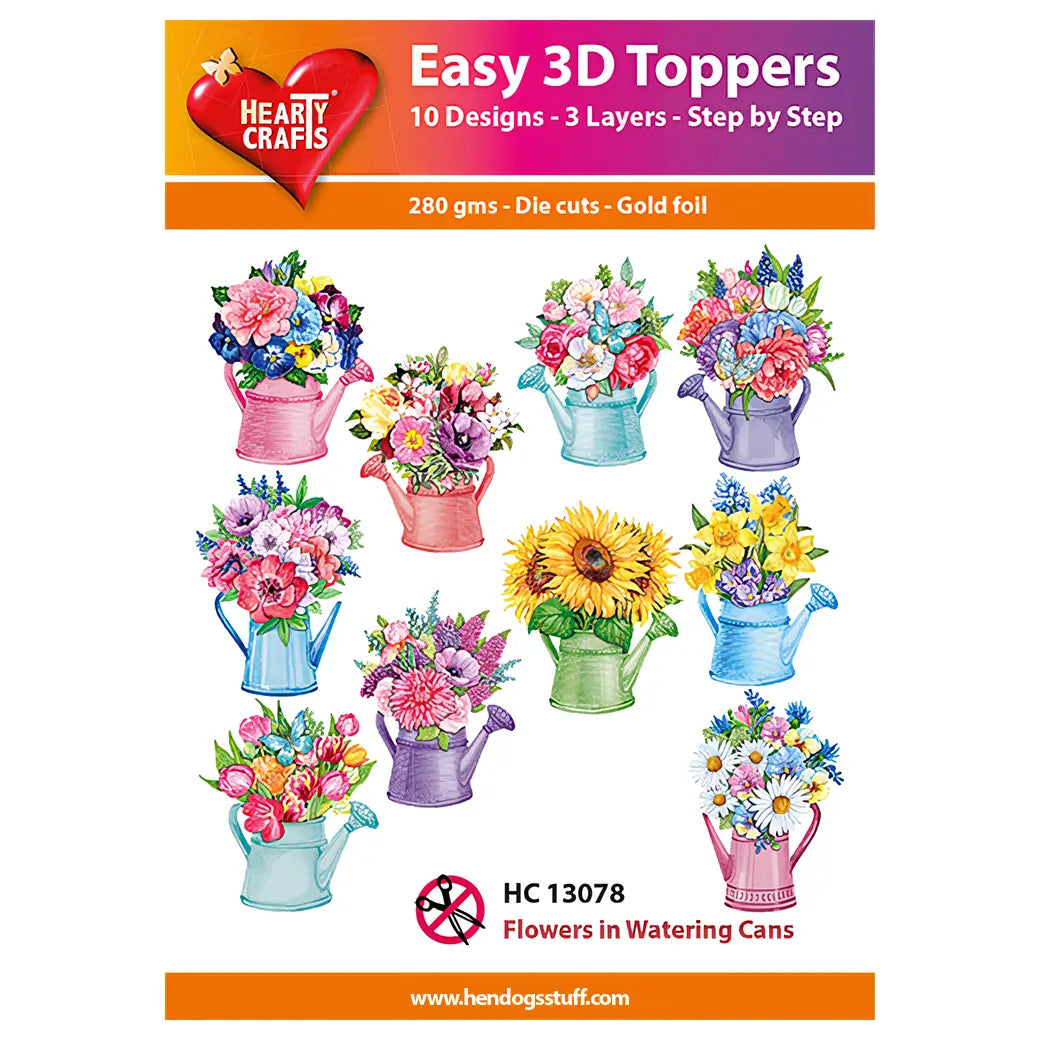 Hearty Crafts Easy 3D Toppers - Flowers in Watering Cans | Cardmaking craft supplies Australia