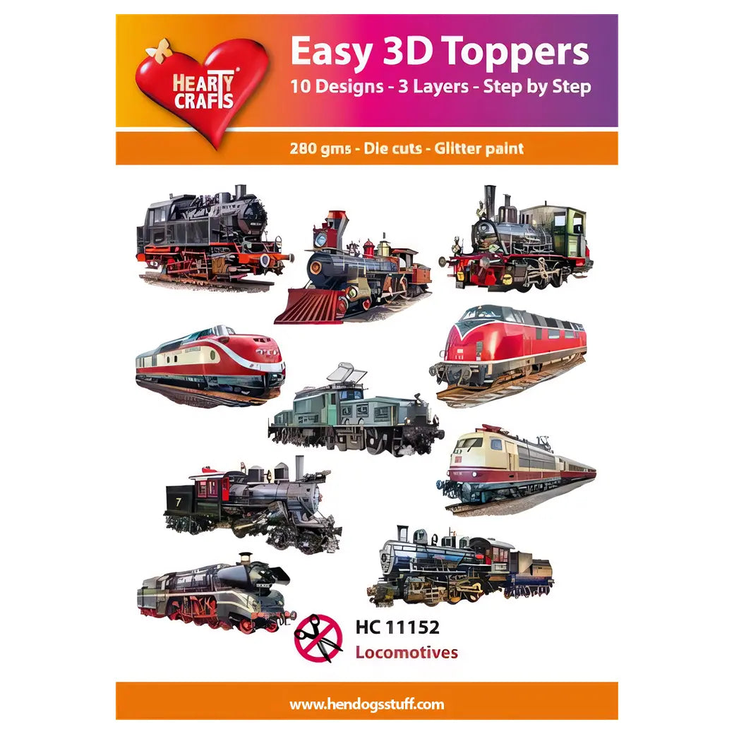Hearty Crafts Easy 3D Toppers - Locomotives | Cardmaking craft supplies Australia