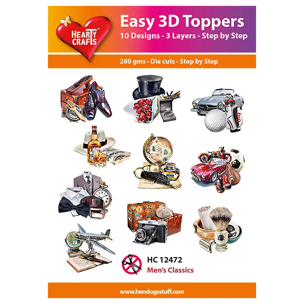 Hearty Crafts Easy 3D Toppers - Men's Classics | Cardmaking craft supplies Australia