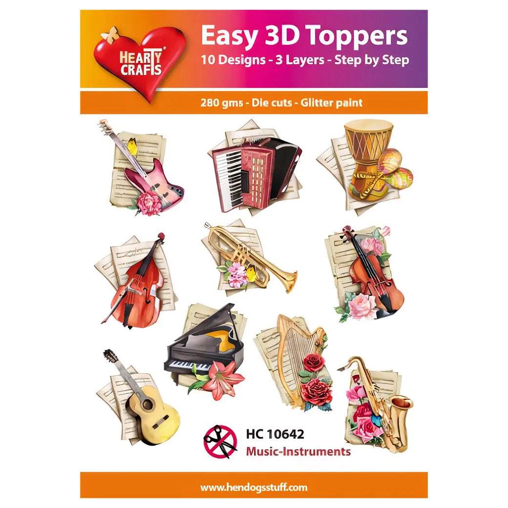 Hearty Crafts Easy 3D Toppers - Music-Instruments | Cardmaking craft supplies Australia