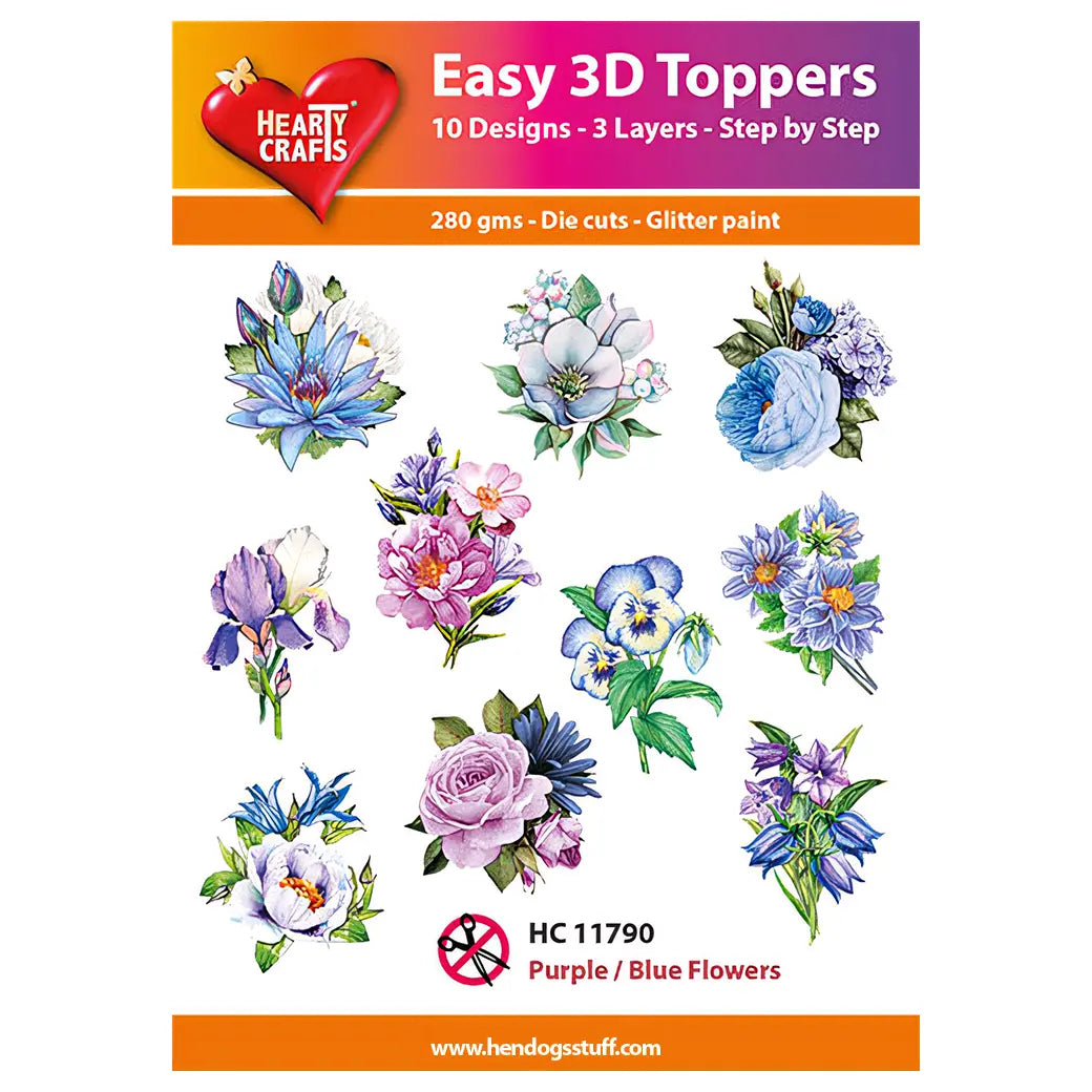 Hearty Crafts Easy 3D Toppers - Purple / Blue Flowers | Cardmaking craft supplies Australia