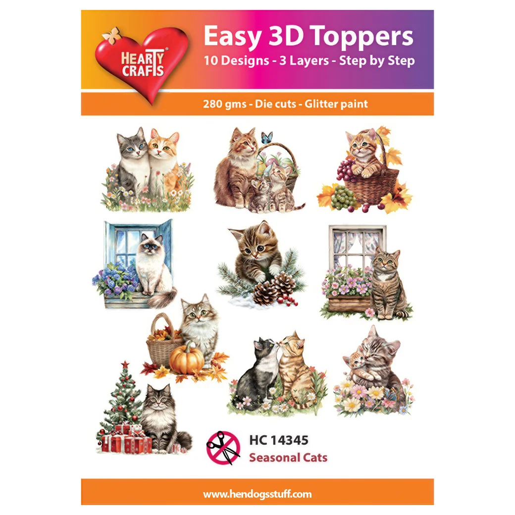 Hearty Crafts Easy 3D Toppers - Seasonal Cats | Cardmaking craft supplies Australia