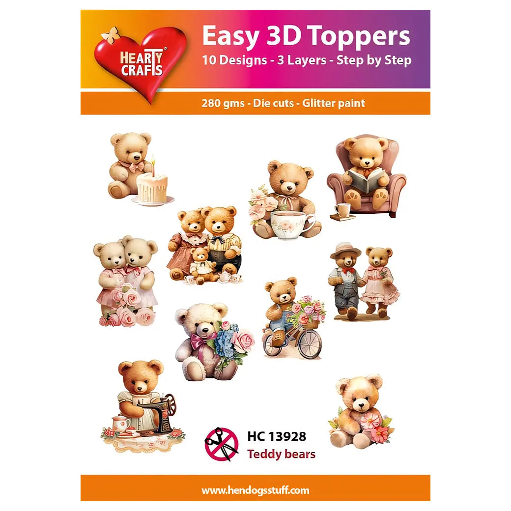 Hearty Crafts Easy 3D Toppers - Teddy Bears | Cardmaking craft supplies Australia
