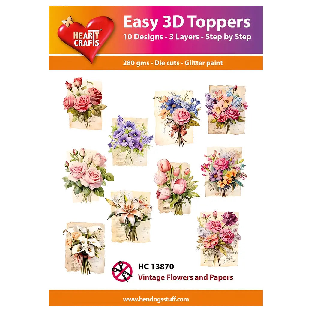Hearty Crafts Easy 3D Toppers - Vintage Flowers and Papers | Cardmaking craft supplies Australia