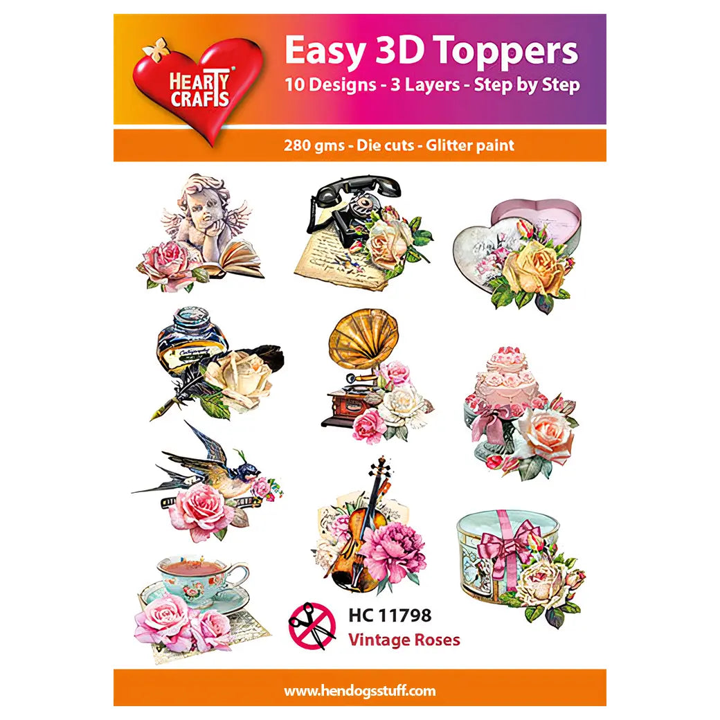 Hearty Crafts Easy 3D Toppers - Vintage Roses 1 | Cardmaking craft supplies Australia
