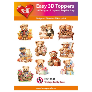Hearty Crafts Easy 3D Toppers - Vintage Teddy Bears | Cardmaking craft supplies Australia