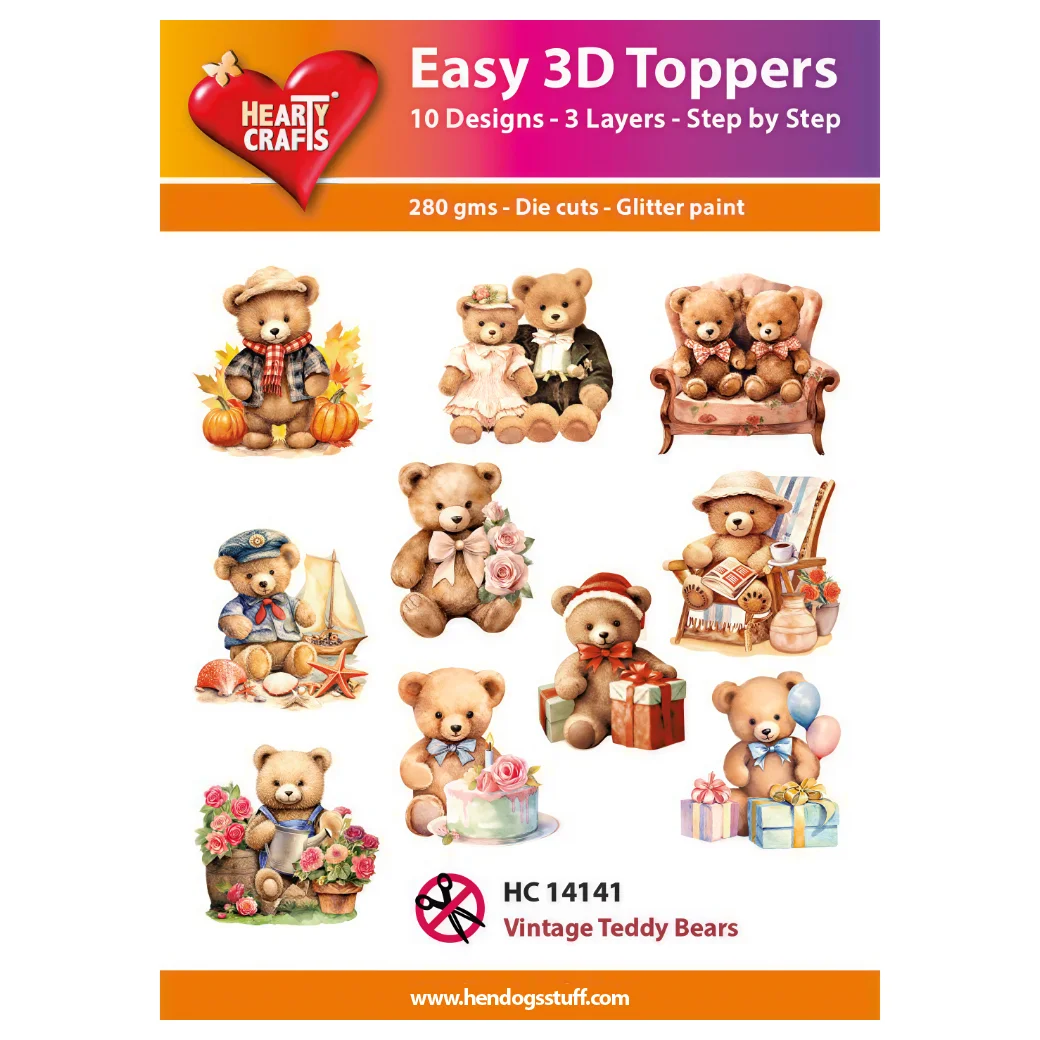 Hearty Crafts Easy 3D Toppers - Vintage Teddy Bears | Cardmaking craft supplies Australia
