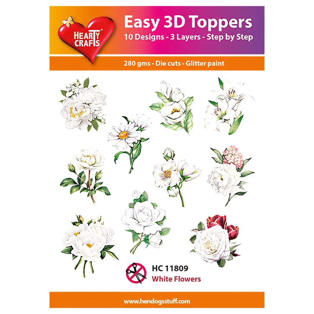 Hearty Crafts Easy 3D Toppers - White Flowers | Cardmaking craft supplies Australia