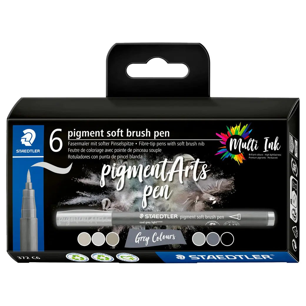 STAEDTLER Pigment Soft Brush Pen 372 Grey Colours Set | Illustration & drawing art supplies Australia