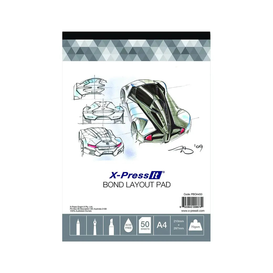 X-Press It A4 70gsm Bond Layout Pad 50 Sheet | Illustration & drawing art supplies Australia